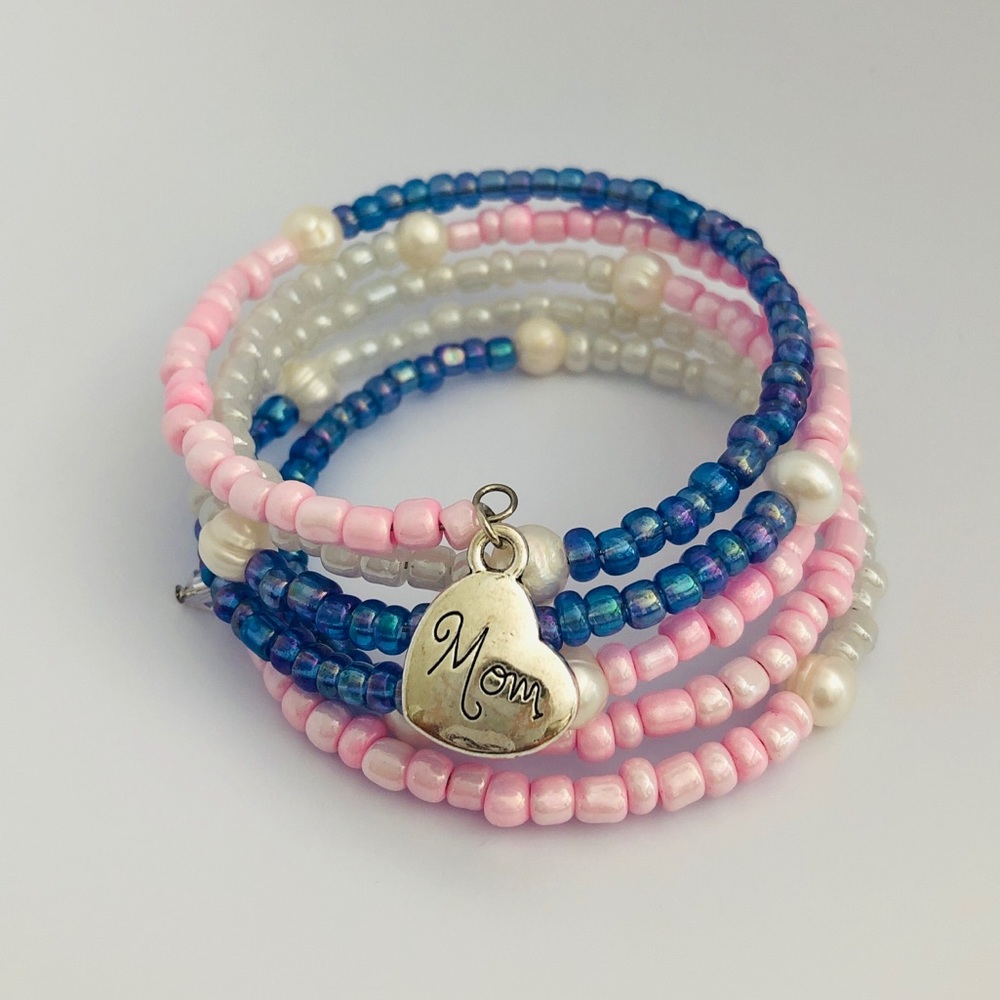 Womens Memory Wire Wrap Bohemian Boho Beaded Bracelet